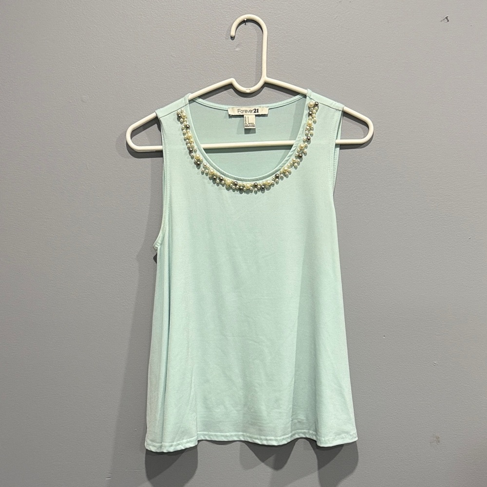 Forever 21 Light Blue Embellished Tank Top